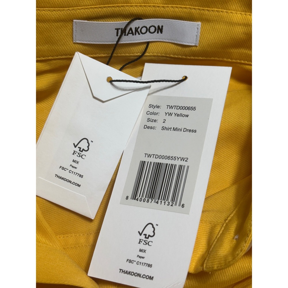 Thakoon NEW Shirt Mini Dress Button Down Long Sleeve Yellow Size 2 - Picture 4 of 5
